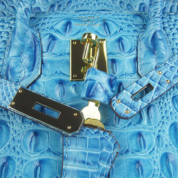 Replica Hermes Birkin 30CM Crocodile Head Veins Bag Light Blue 6088 On Sale - Click Image to Close